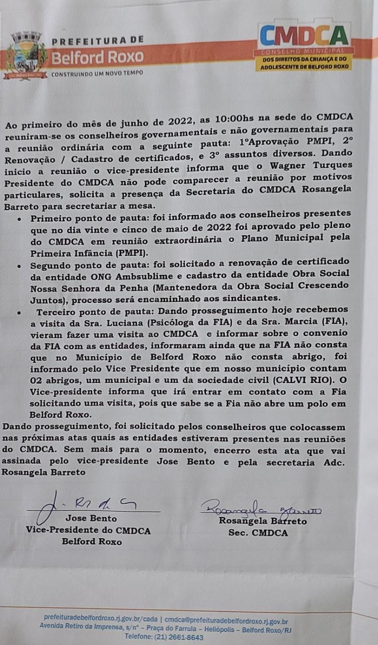 RESOLUÇÃO DE N° 001/CMDCA/2023- COVOCAÇÃO DO 4° SUPLENTE JOSÉ