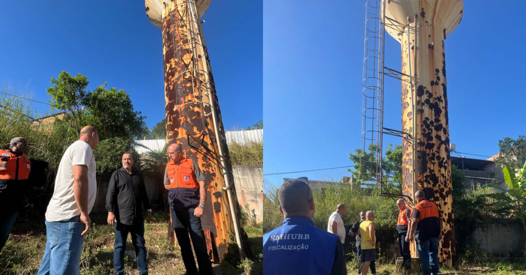 Prefeito determina retirada de castelo de água que coloca em risco a vida de moradores em condomínio de Belford Roxo