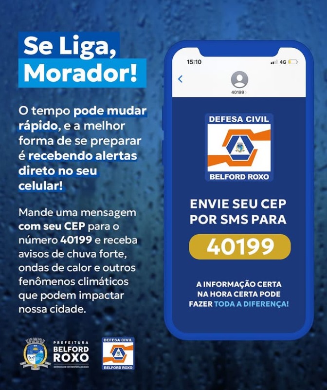 Defesa Civil alerta para tempestade e chuvas fortes com serviço de alertas via SMS