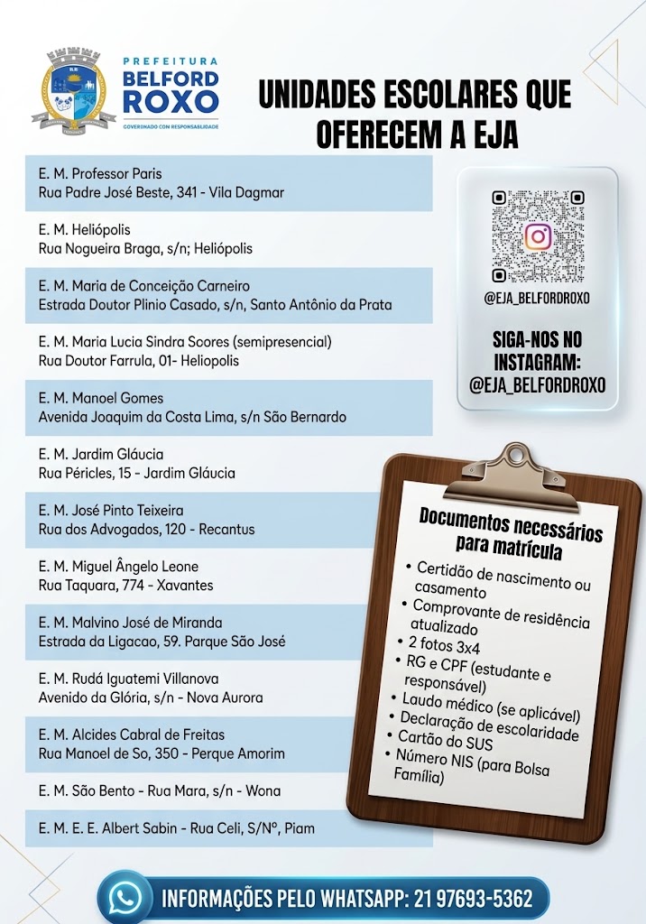 Secretaria Municipal de Educação segue com matrículas abertas para EJA na reta final do ano letivo de 2026