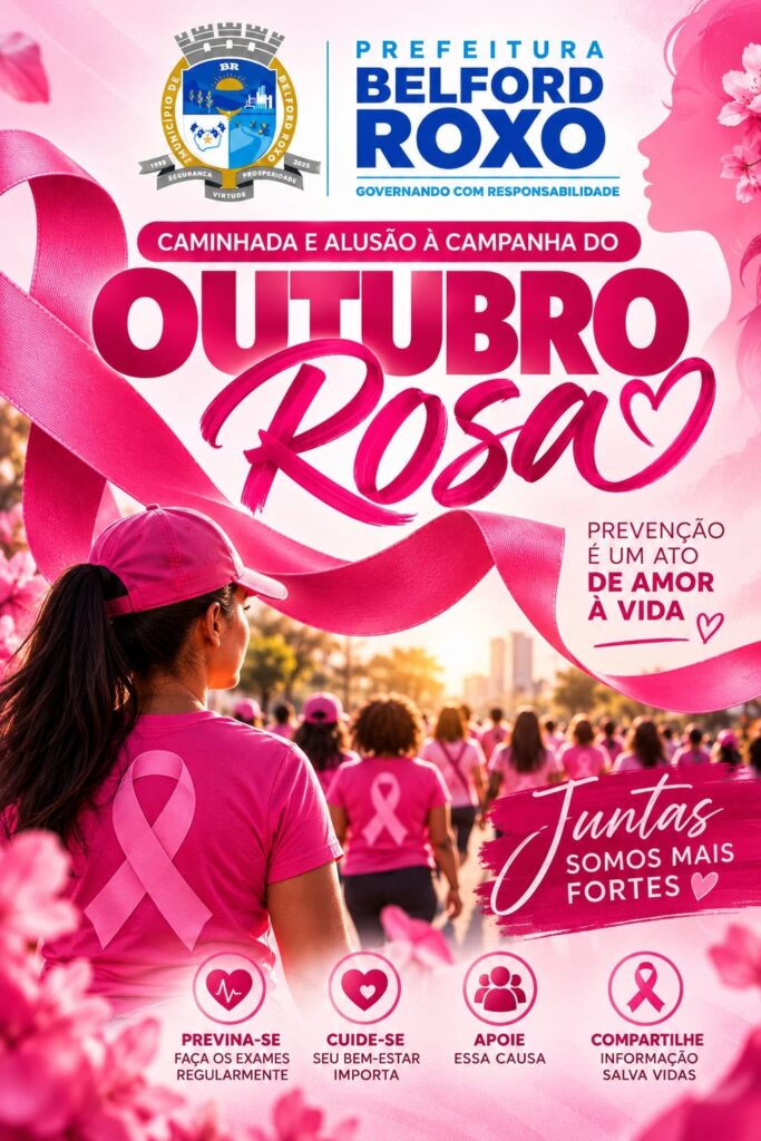 Prefeitura de Belford Roxo promove Ação Social e Caminhada em Alusão ao Outubro Rosa, no sábado (24), que já está com inscrições abertas