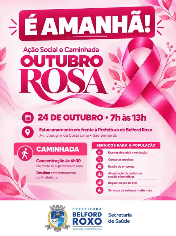 Grande Caminhada e Ação Social do Outubro Rosa agita manhã de sábado em Belford Roxo